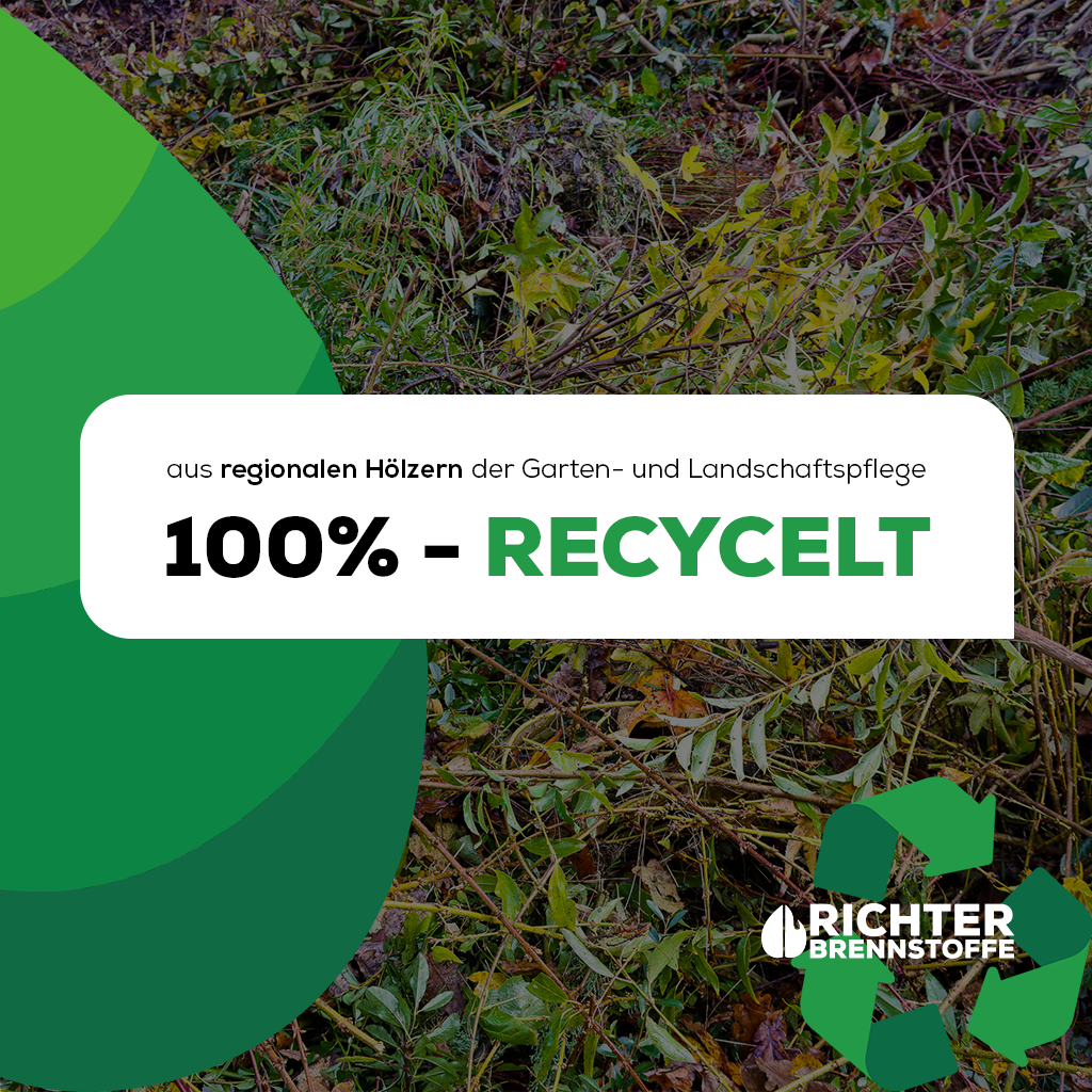 aus regionalen Hölzern der Garten- und Landschaftspflege unsere Bio-Holzbriketts sind 100% recycelt